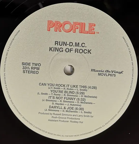 Run-DMC - King Of Rock, Hip Hop, 2013 - Music On Vinyl, Profile Records, Europe, Vinyl 1x LP, Album, Reissue 180 gram