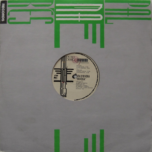 Ben D'Rivera - Invidia, Electronic, Deep House, Techno, 1991 - Palmares Records, Italy, Vinyl 1x 12", 45 RPM