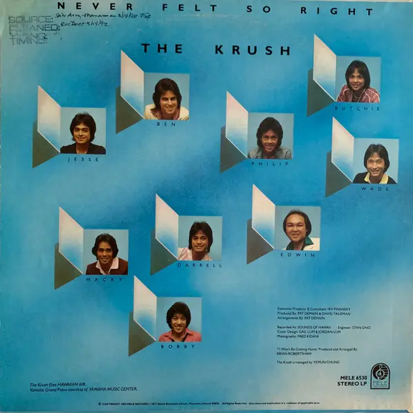 Krush, The - Never Felt So Right, Folk, World, & Country, Funk / Soul, Pacific, 1982 - Mele Records, US, Vinyl 1x LP, Album, 