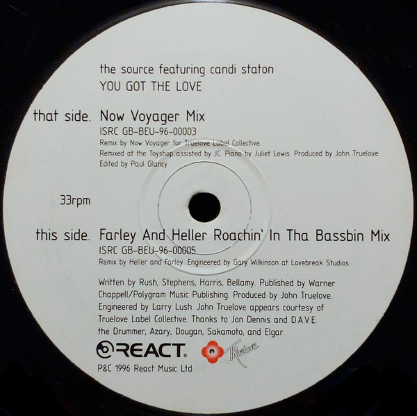 Source, The Featuring Candi Staton - You Got The Love, Electronic, Disco, House, 1997 - React, Truelove, UK, Vinyl 1x 12", 33