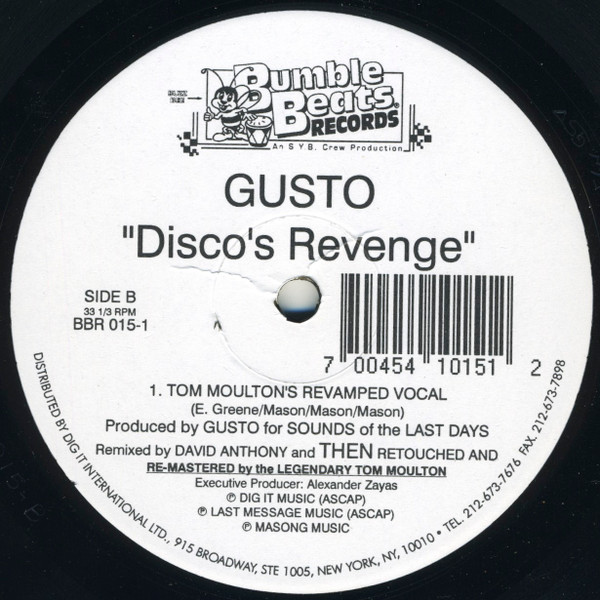Gusto - Disco's Revenge, Electronic, House, 1995 - Bumble Beats Records, US, Vinyl 1x 12", 33 ⅓ RPM