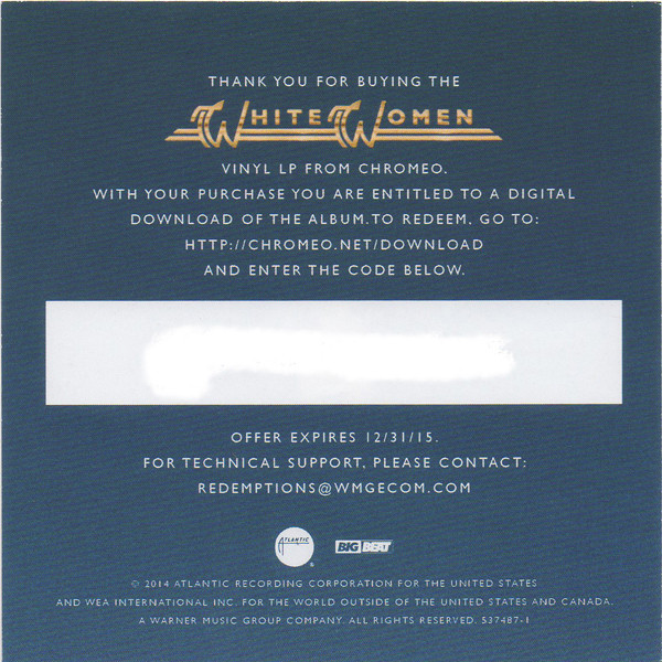 Chromeo - White Women, Electronic, Funk / Soul, Pop, Rock, Disco, Electro, Funk, 2014 - Atlantic, Big Beat, US, Vinyl 2x LP, 