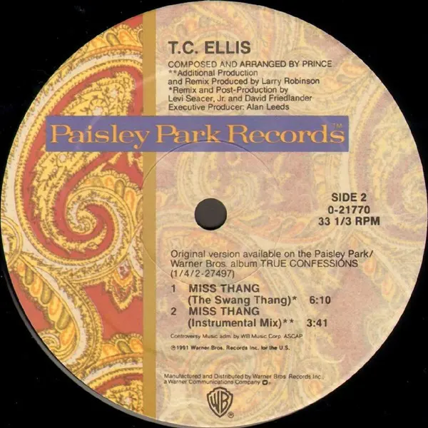 T.C. Ellis - Miss Thang, Funk / Soul, Hip Hop, Funk, 1991 - Paisley Park, Warner Bros. Records, US, Vinyl 1x 12", 33 ⅓ RPM, M