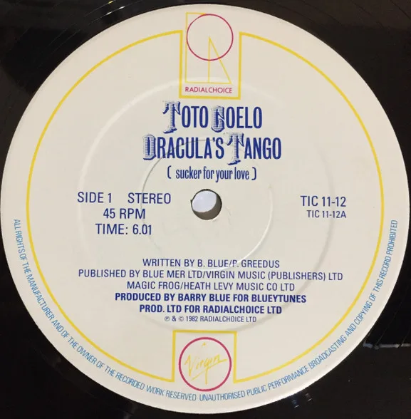 Album cover for Dracula's Tango (Sucker For Your Love) by Toto Coelo