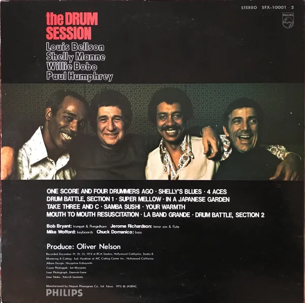 Album cover for The Drum Session by Louis Bellson, Shelly Manne, Willie Bobo, Paul Humphrey