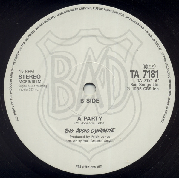Big Audio Dynamite - Medicine Show, Electronic, Rock, Breaks, Downtempo, Dub, 1986 - CBS, UK, Vinyl 1x 12", 45 RPM