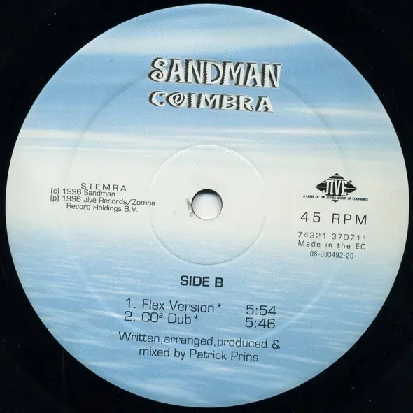 Sandman - Coimbra, Electronic, Trance, 1996 - Jive, Netherlands, Vinyl 1x 12"