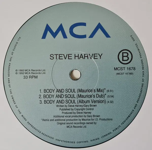 Steve Harvey - Body & Soul, Electronic, Deep House, House, 1992 - MCA Records, UK, Vinyl 1x 12", 33 ⅓ RPM