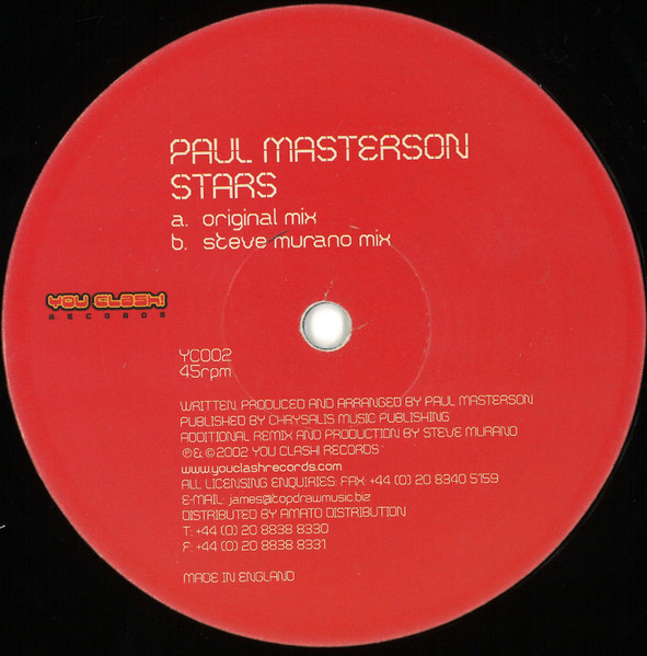 Paul Masterson - Stars, Electronic, Trance, 2002 - You Clash! Records, UK, Vinyl 1x 12", 45 RPM