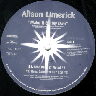 Alison Limerick - Make It On My Own (Vocals), Electronic, Garage House, House, 1996 - Arista, BMG, UK, Vinyl 1x 12", 33 ⅓ RPM