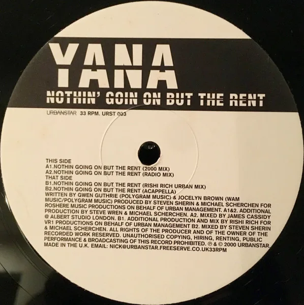 Album cover for Nothin' Going On But The Rent by Yana