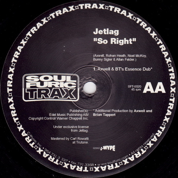 Jetlag - So Right, Electronic, House, 2002 - Soulfuric Trax, US, Vinyl 1x 12", 45 RPM