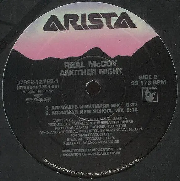 Real McCoy - Another Night, Electronic, Eurodance, Garage House, 1994 - Arista, US, Vinyl 1x 12", 33 ⅓ RPM