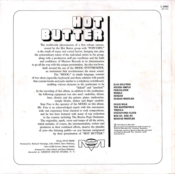 Album cover for Moog Hits by Hot Butter