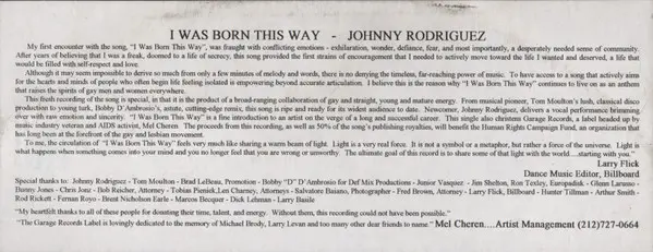 Johnny Rodriguez (8) - I Was Born This Way, Electronic, Garage House, House, 1995 - Garage Records, US, Vinyl 1x 12", 33 ⅓ RP