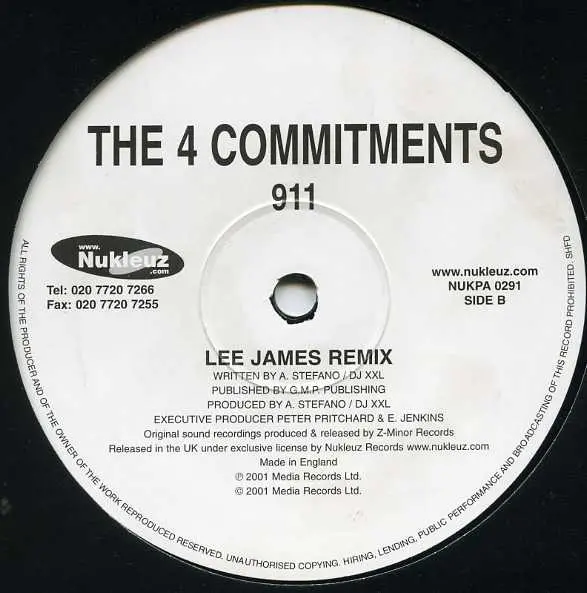911 - The 4 Commitments, Electronic, Hard House, 2001 - Nukleuz, UK, Vinyl 1x 12"