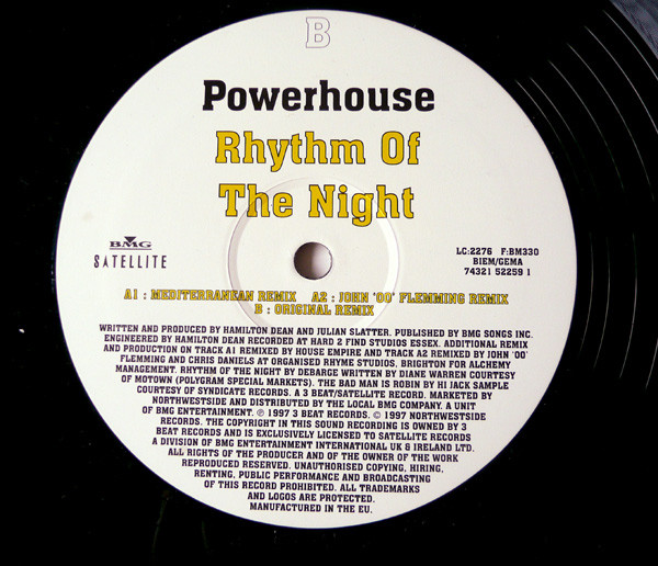 Powerhouse (3) - Rhythm Of The Night, Electronic, Euro House, Hard House, 1997 - 3 Beat Records, BMG, Satellite (11), UK, Vin