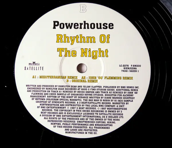 Powerhouse (3) - Rhythm Of The Night, Electronic, Euro House, Hard House, 1997 - 3 Beat Records, BMG, Satellite (11), UK, Vin