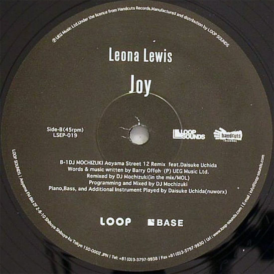 Leona Lewis - Joy, Electronic, Deep House, House, 2009 - Loop Sounds, Japan, Vinyl 1x 12", 45 RPM