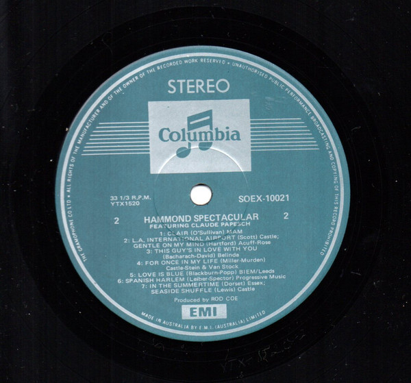 Claude Papesch - Hammond Spectacular, Blues, Funk / Soul, Jazz, Jazz-Funk, 1973 - Columbia, Drum, Australia, Vinyl 1x LP, Alb