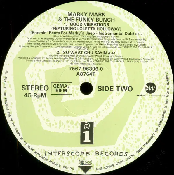 Marky Mark And The Funky Bunch Featuring Loleatta Holloway - Good Vibrations, Electronic, Hip Hop, Hip Hop, House, 1991 - Eas