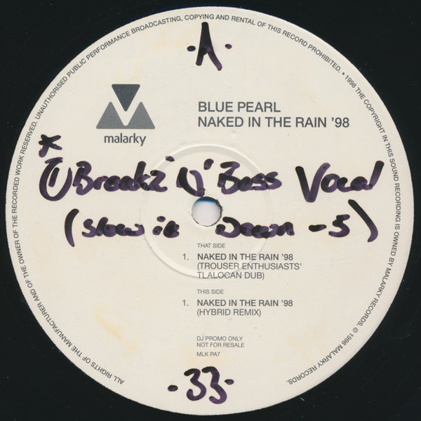 Blue Pearl - Naked In The Rain ’98, Electronic, Breakbeat, House, Trance, 1998 - Malarky Records, UK, Vinyl 2x 12", 33 ⅓ RPM,
