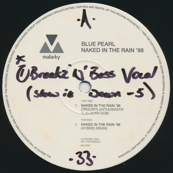 Blue Pearl - Naked In The Rain ’98, Electronic, Breakbeat, House, Trance, 1998 - Malarky Records, UK, Vinyl 2x 12", 33 ⅓ RPM,