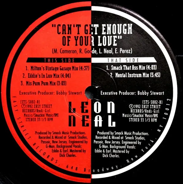 Leon Neal - Can't Get Enough Of Your Love, Electronic, Deep House, Garage House, 1992 - Street Style, US, Vinyl 1x 12", 33 ⅓