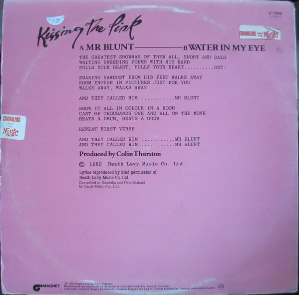 Kissing The Pink - Mr Blunt, Electronic, Rock, New Wave, Synth-pop, 1982 - Magnet (2), Australia, Vinyl 1x 12", 45 RPM, Limit