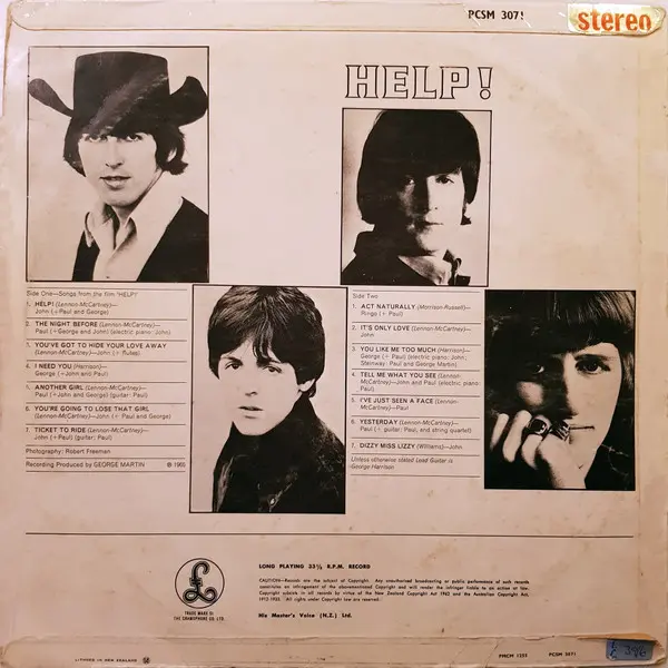 Beatles, The - Help!, Rock, Stage & Screen, Beat, Soundtrack, 1965 - Parlophone, New Zealand, Vinyl 1x LP, Album, Stereo Blue