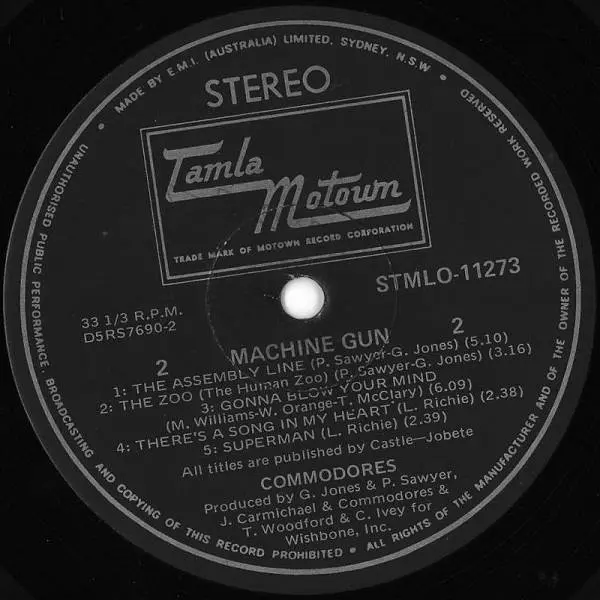 Commodores - Machine Gun, Funk / Soul, Jazz, Disco, Jazz-Funk, 1974 - Tamla Motown, Australia, Vinyl 1x LP, Album
