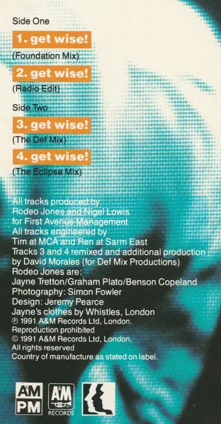 Rodeo Jones - Get Wise!, Electronic, Garage House, House, 1991 - A&M PM, A&M Records, UK & Europe, Vinyl 1x 12", 45 RPM