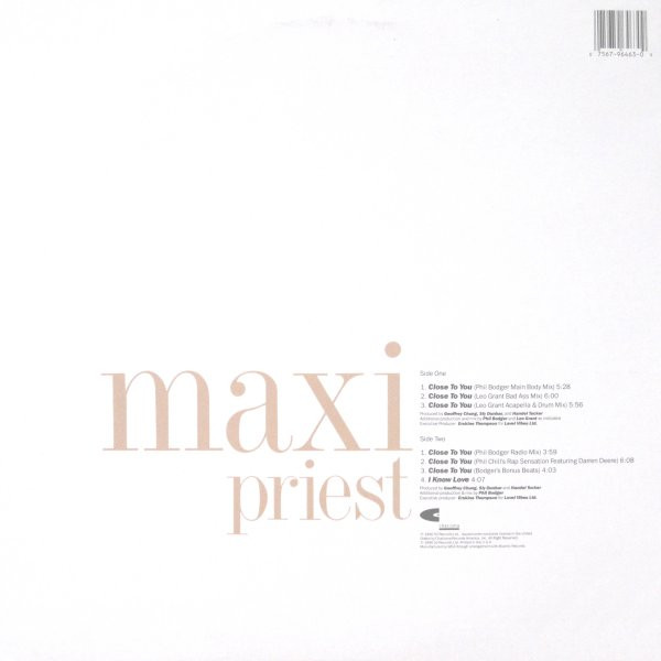 Maxi Priest - Close To You, Electronic, Funk / Soul, Reggae, New Jack Swing, Reggae-Pop, 1990 - Charisma, US, Vinyl 1x 12", 3