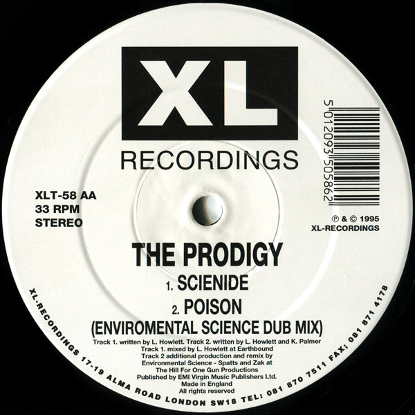 Prodigy, The - Poison, Electronic, Breakbeat, Breaks, Techno, 1995 - XL Recordings, UK, Vinyl 1x 12", 33 ⅓ RPM, Single