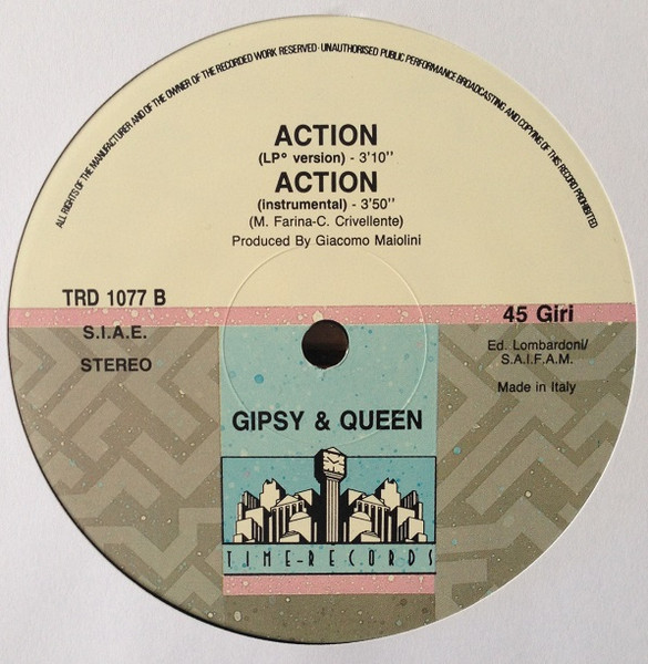 Gipsy And Queen - Action, Electronic, Eurobeat, Hi NRG, Italo-Disco, 1988 - Time Records, Italy, Vinyl 1x 12", 45 RPM