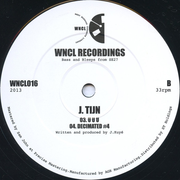 J Tijn - Flat, Electronic, Techno, 2013 - WNCL Recordings, UK, Vinyl 1x 12", 33 ⅓ RPM