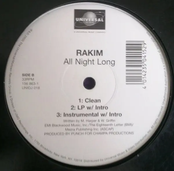 Rakim - All Night Long, Hip Hop, 2000 - Universal Records, US, Vinyl 1x 12", 33 ⅓ RPM