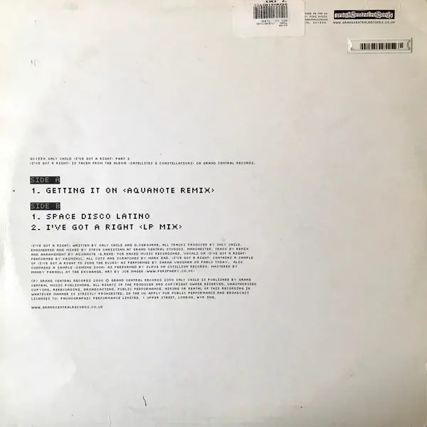 Only Child - I've Got A Right (Part 2), Electronic, Downtempo, 2000 - Grand Central Records, UK, Vinyl 1x 12"