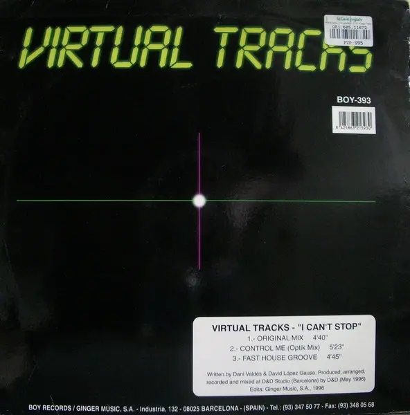 Virtual Tracks - I Can't Stop, Electronic, Makina, 1996 - Boy Records (4), Spain, Vinyl 1x 12", 45 RPM
