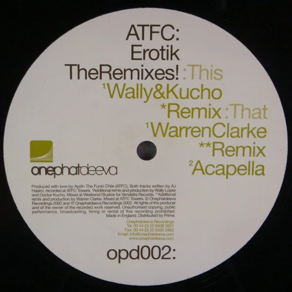 Album cover for Erotik - The Remixes! by ATFC