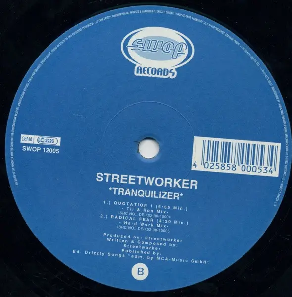 Streetworker - Tranquilizer, Electronic, Techno, 1998 - Swop Records, Germany, Vinyl 1x 12"
