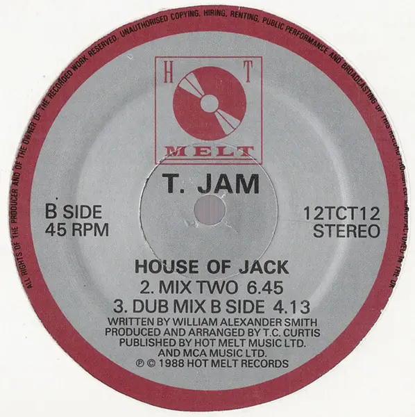 T Jam - House Of Jack, Electronic, Acid House, House, 1988 - Hot Melt, UK, Vinyl 1x 12", 45 RPM