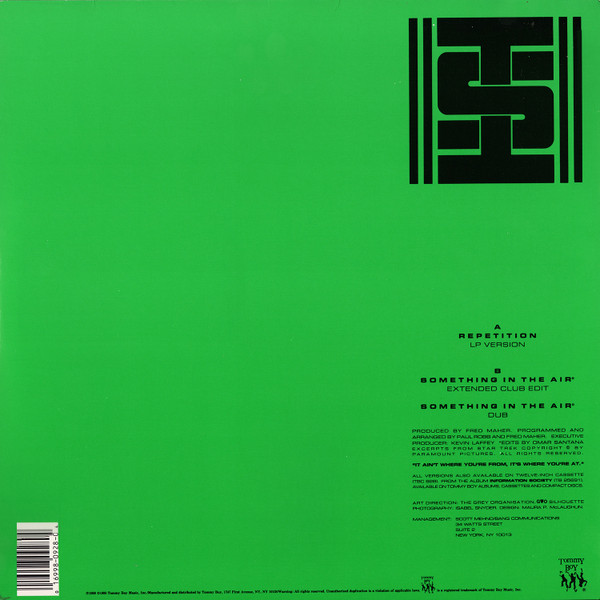 Information Society - Repetition, Electronic, Synth-pop, 1989 - Tommy Boy, US, Vinyl 1x 12", 33 ⅓ RPM