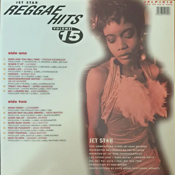 Various - Reggae Hits Volume 15, Reggae, Dancehall, Roots Reggae, 1993 - Jet Star, UK, Vinyl 1x LP, Compilation