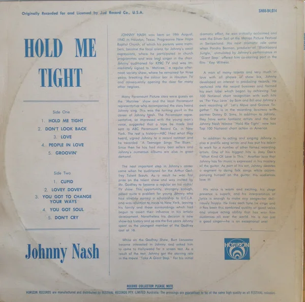 Album cover for Hold Me Tight by Johnny Nash