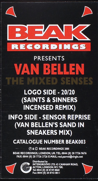 Van Bellen - The Mixed Senses, Electronic, Progressive House, 2001 - Beak Recordings, UK, Vinyl 1x 12", 33 ⅓ RPM, 45 RPM