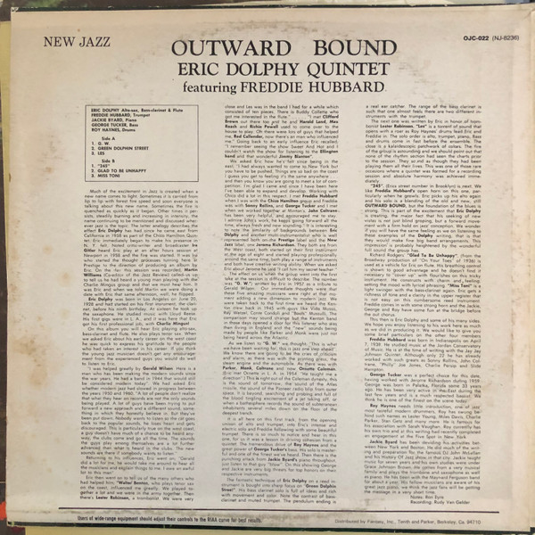 Eric Dolphy Quintet - Outward Bound, Jazz, Hard Bop, Post Bop, 1982 - New Jazz, Original Jazz Classics, Prestige, US, Vinyl 1