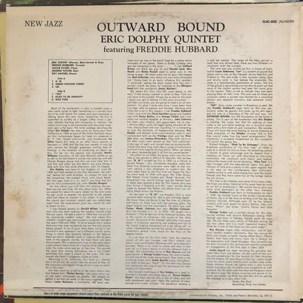 Eric Dolphy Quintet - Outward Bound, Jazz, Hard Bop, Post Bop, 1982 - New Jazz, Original Jazz Classics, Prestige, US, Vinyl 1