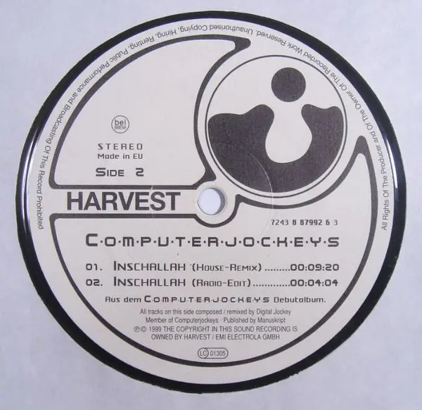 Computerjockeys - Ping Pong / Inschallah, Electronic, Breakbeat, Drum n Bass, House, 1999 - Harvest, Germany, Vinyl 1x 12"