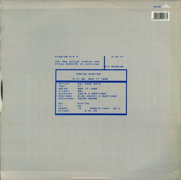Pet Shop Boys - Domino Dancing, Electronic, Latin, Pop, Electro, Freestyle, Synth-pop, 1988 - Parlophone, UK, Vinyl 1x 12", 4